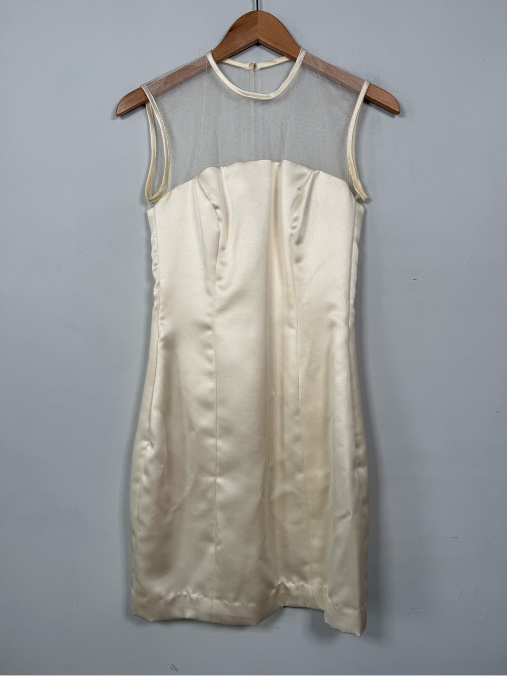 Vintage Vivian Diamond Dessy Creations Ivory Satin Illusion Mini Dress